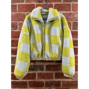 Urban Outfitters Olivia Checkered Print Sherpa Jacket Oversized Size XS